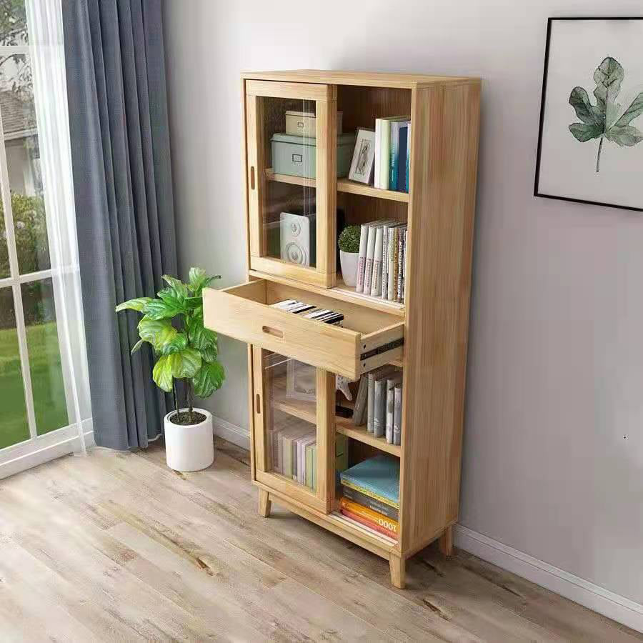 Natural Scandinavian Standard Bookcase Pine Wood Bookcase with Door