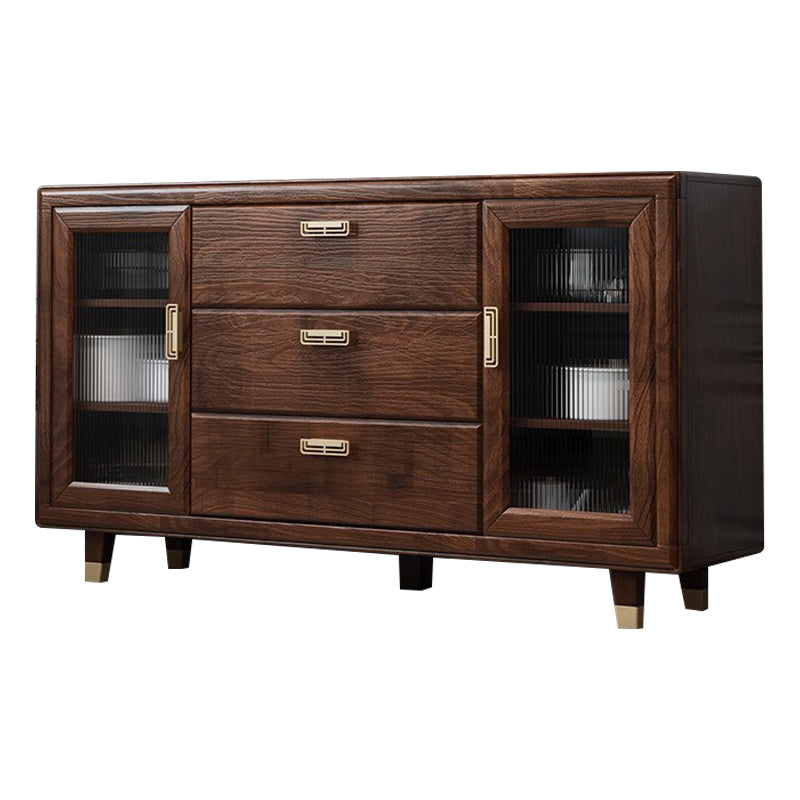 Modern Rubberwood Solid Wood Sideboard 34.5" H Brown Credenza for Dining Room