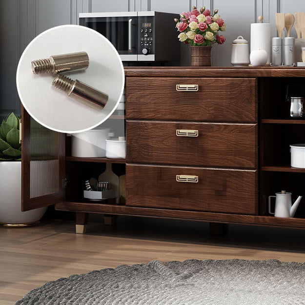 Modern Rubberwood Solid Wood Sideboard 34.5" H Brown Credenza for Dining Room