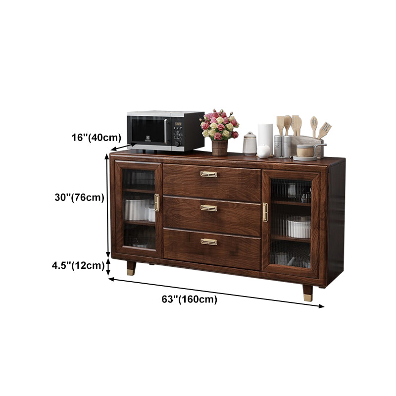 Modern Rubberwood Solid Wood Sideboard 34.5" H Brown Credenza for Dining Room