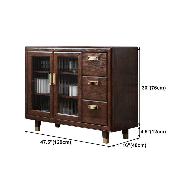 Modern Rubberwood Solid Wood Sideboard 34.5" H Brown Credenza for Dining Room