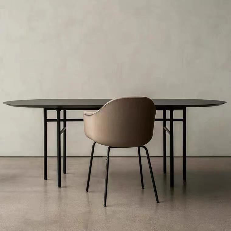Oval Solid Wood Table Industrial Black Metal Legs for Office