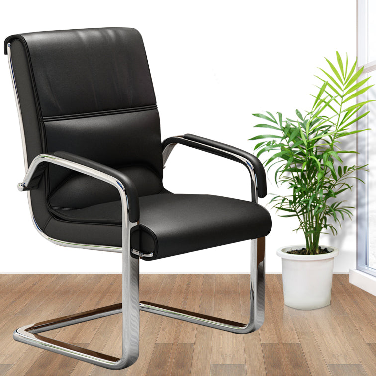 Chrome Metal Base Contemporary Style Task Chair Leather Office Chair