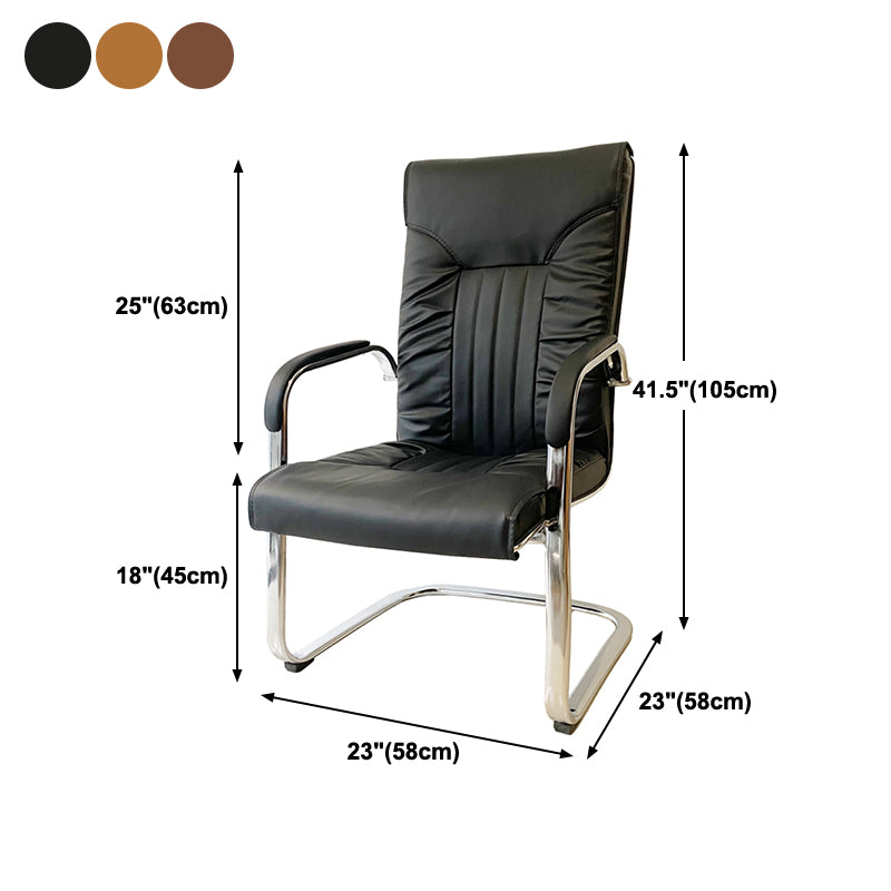 Chrome Metal Base Contemporary Style Task Chair Leather Office Chair
