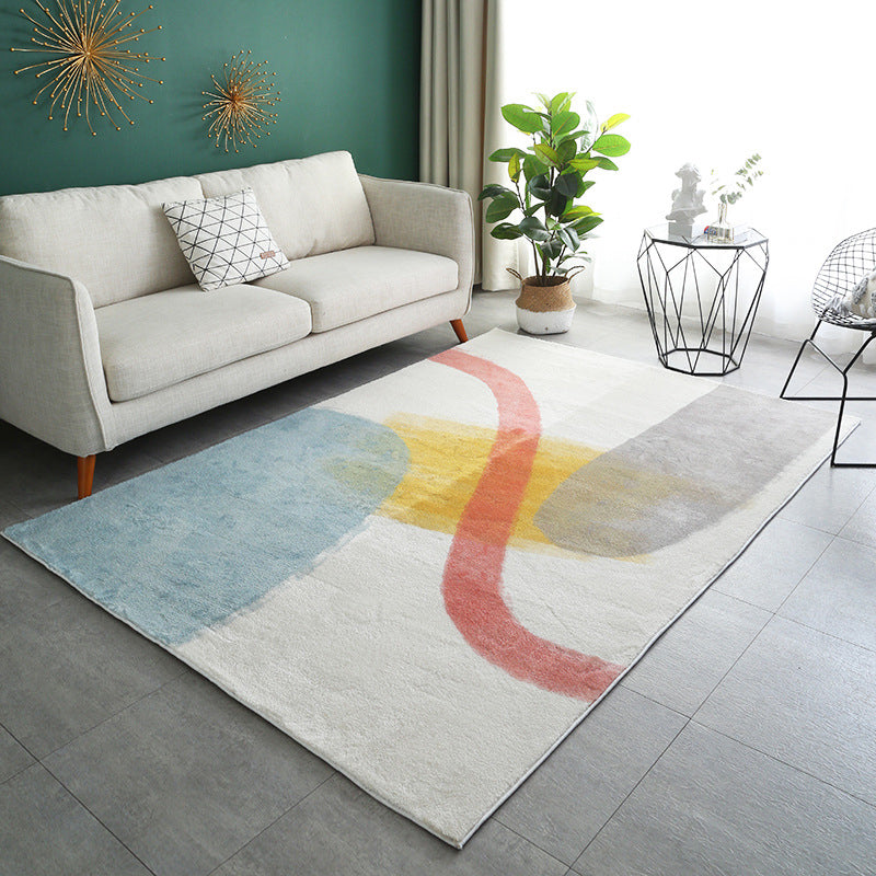 White Color Piece Rug Polyester Modern Indoor Rug Non-Slip Backing Rug for Drawing Room