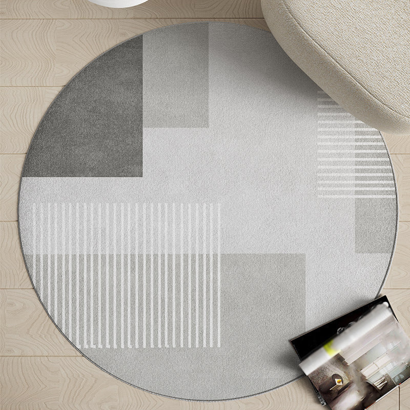 Beige Circle Carpet Polyester Simple Carpet Stain Resistant Carpet for Living Room