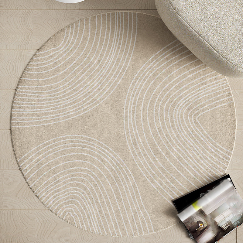 Beige Circle Carpet Polyester Simple Carpet Stain Resistant Carpet for Living Room