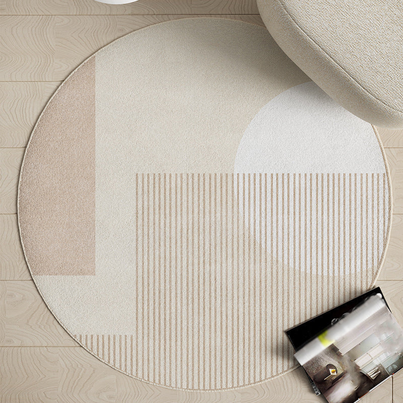 Beige Circle Carpet Polyester Simple Carpet Stain Resistant Carpet for Living Room