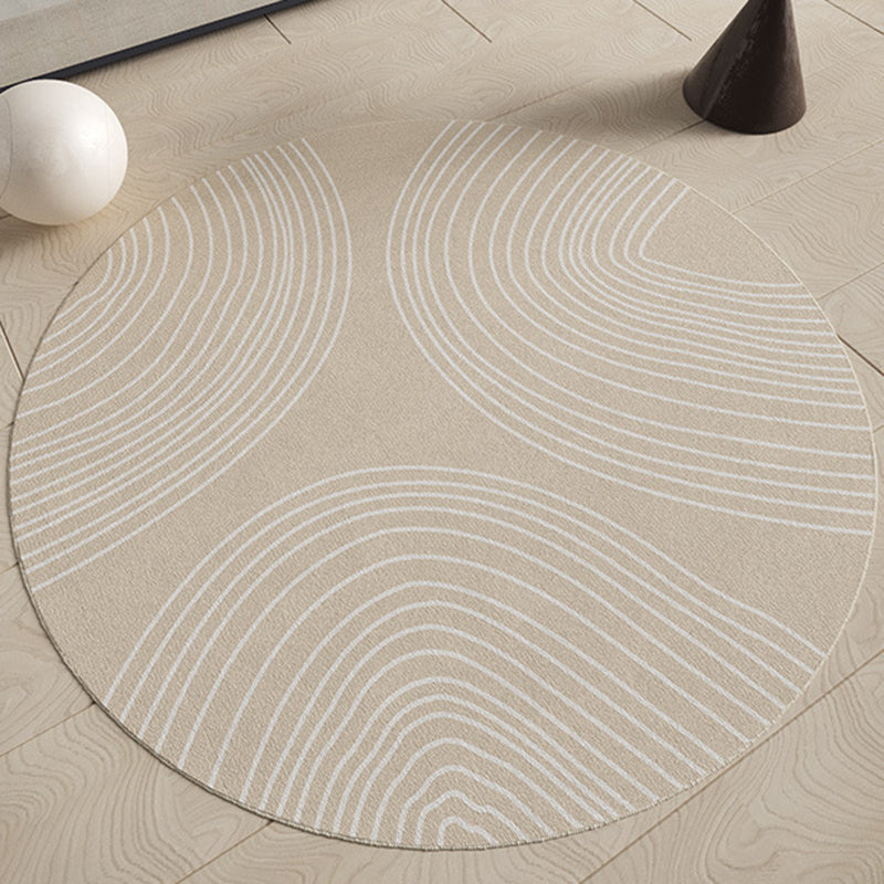 Beige Circle Carpet Polyester Simple Carpet Stain Resistant Carpet for Living Room