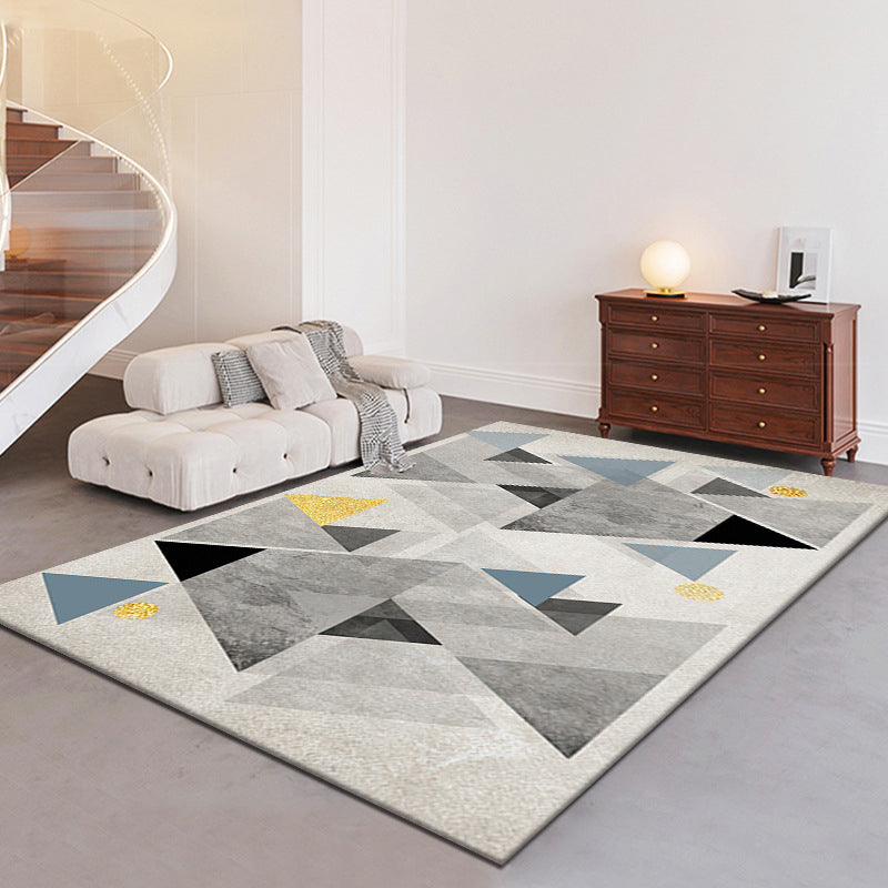 Light Grey Modern Rug Polyester Abstract Print Rug Non-Slip Backing Rug for Living Room