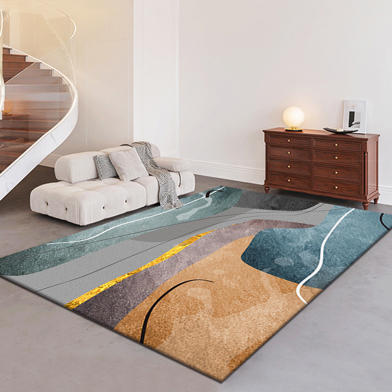 Light Grey Modern Rug Polyester Abstract Print Rug Non-Slip Backing Rug for Living Room