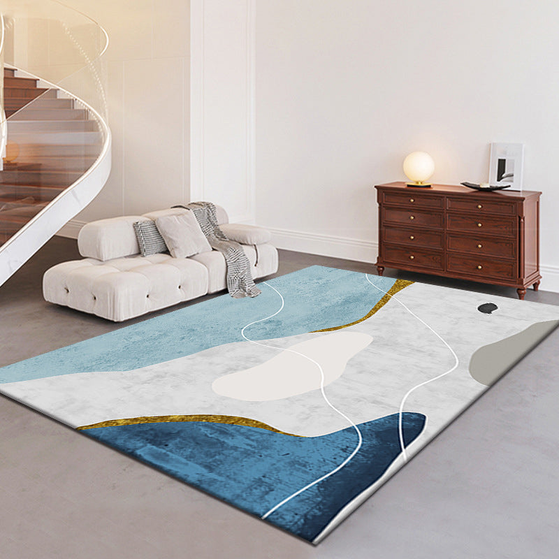 Light Grey Modern Rug Polyester Abstract Print Rug Non-Slip Backing Rug for Living Room
