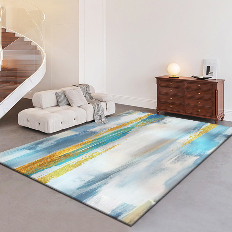 Light Grey Modern Rug Polyester Abstract Print Rug Non-Slip Backing Rug for Living Room