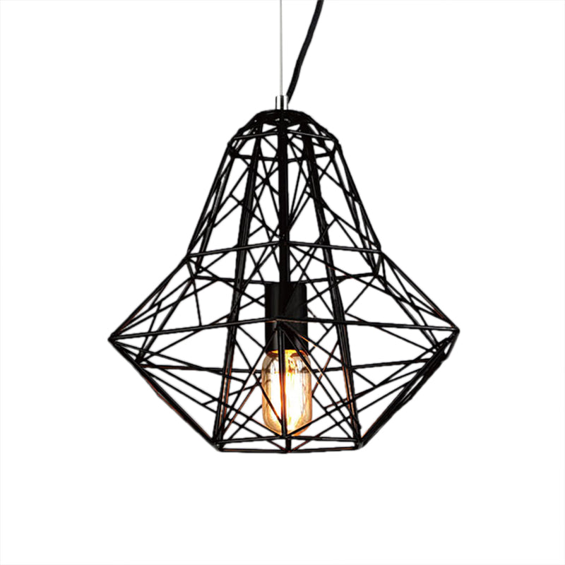 Industriële kooi diamant hanglampverlichting 1 kop metalen hangende lamp in zwart/wit voor eetkamer, 16 "/19,5" dia