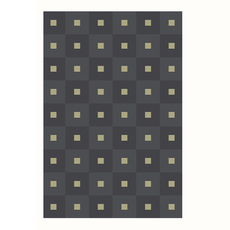 Black Modern Rug Polyester Square Pattern Rug Stain Resistant Rug for Drawing Room