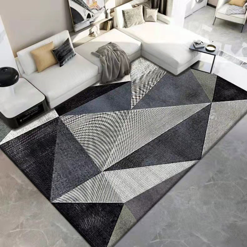 Gray Simple Rug Polyester Print Area Rug Non-Slip Backing Rug for Home Decor