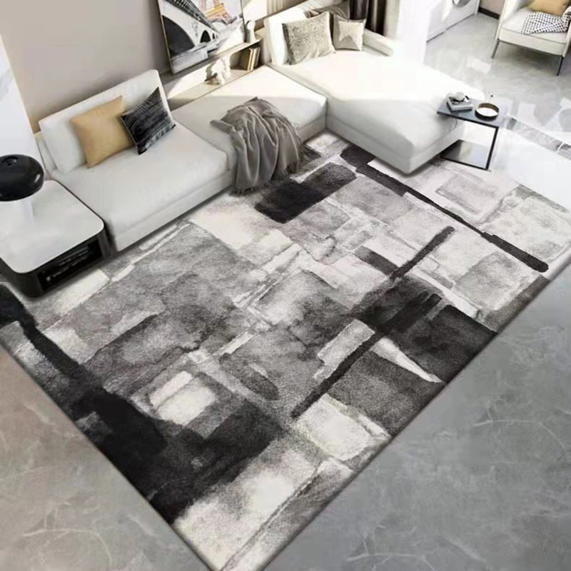 Gray Simple Rug Polyester Print Area Rug Non-Slip Backing Rug for Home Decor