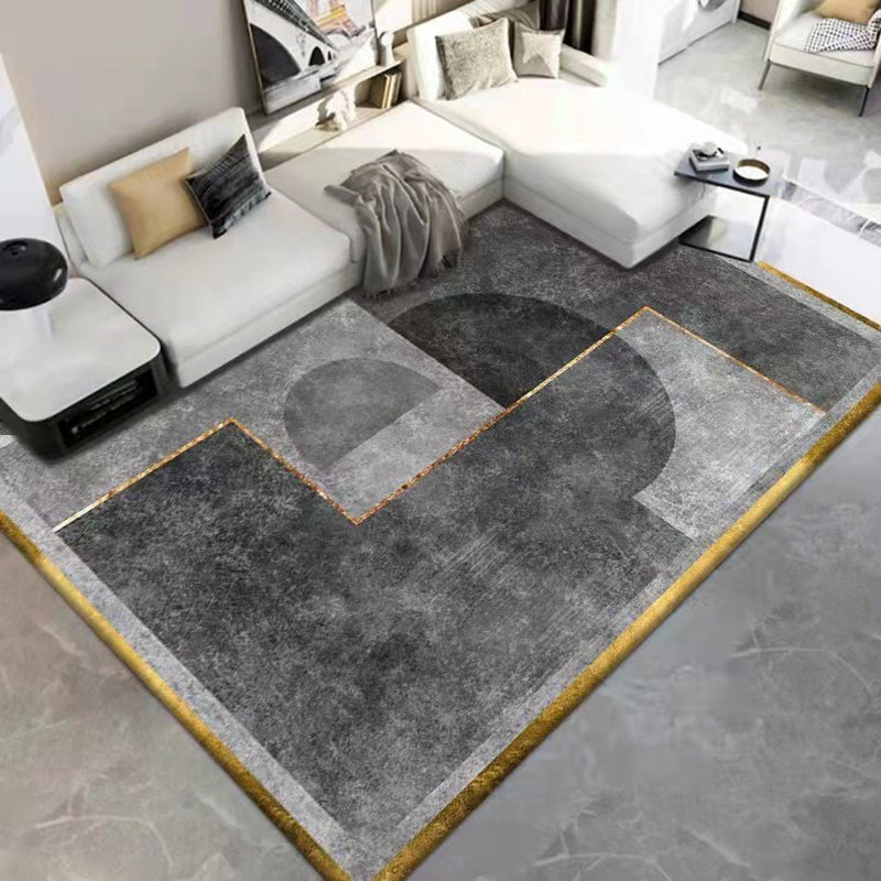 Gray Simple Rug Polyester Print Area Rug Non-Slip Backing Rug for Home Decor