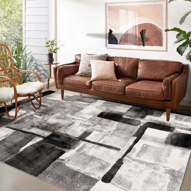 Light Pink Abstract Print Rug Polyester Modern Rug Washable Rug for Drawing Room