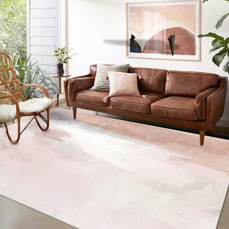 Light Pink Abstract Print Rug Polyester Modern Rug Washable Rug for Drawing Room