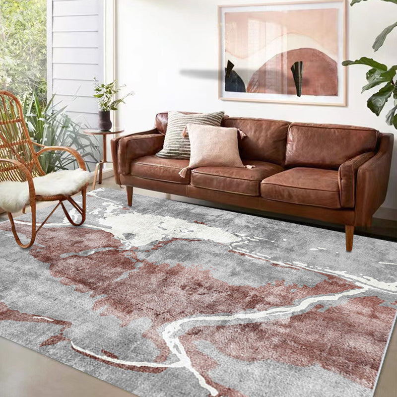 Light Pink Abstract Print Rug Polyester Modern Rug Washable Rug for Drawing Room