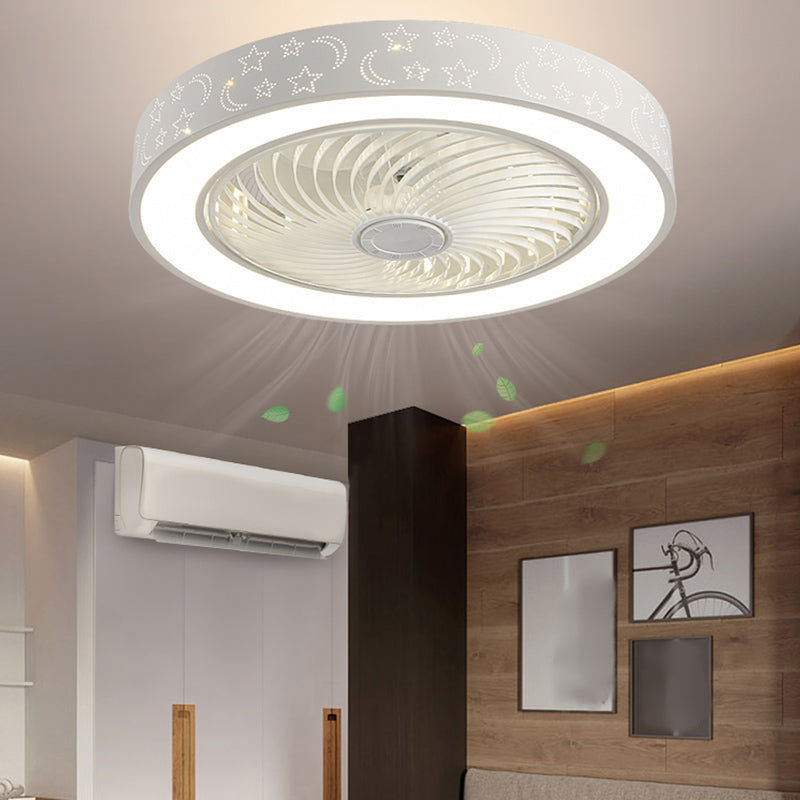 Round Shape Ceiling Fan Light Kids Style Metal 1-Light LED Ceiling Fan Lamp