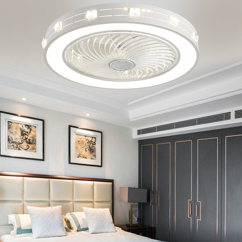 Round Shape Ceiling Fan Light Kids Style Metal 1-Light LED Ceiling Fan Lamp