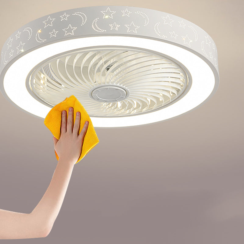 Round Shape Ceiling Fan Light Kids Style Metal 1-Light LED Ceiling Fan Lamp