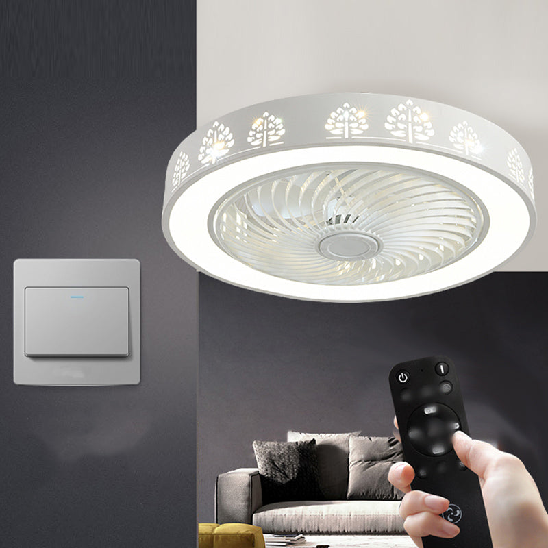 Round Shape Ceiling Fan Light Kids Style Metal 1-Light LED Ceiling Fan Lamp