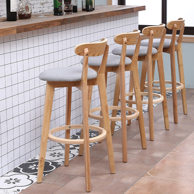 Scandinavian Matte Finish Leather Barstool Rubberwood Home Stool
