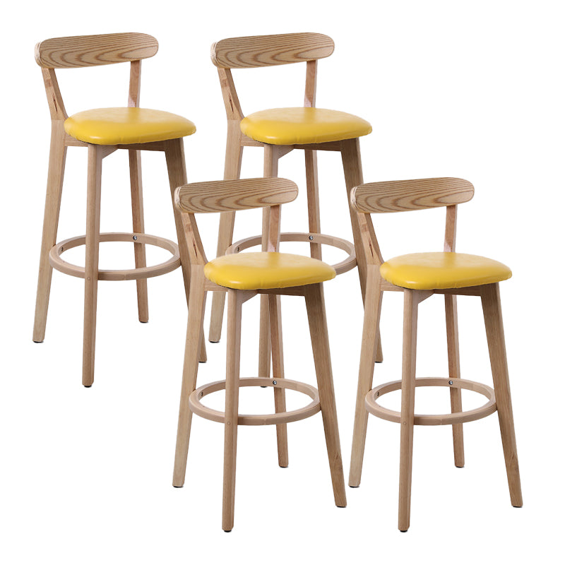Scandinavian Matte Finish Leather Barstool Rubberwood Home Stool