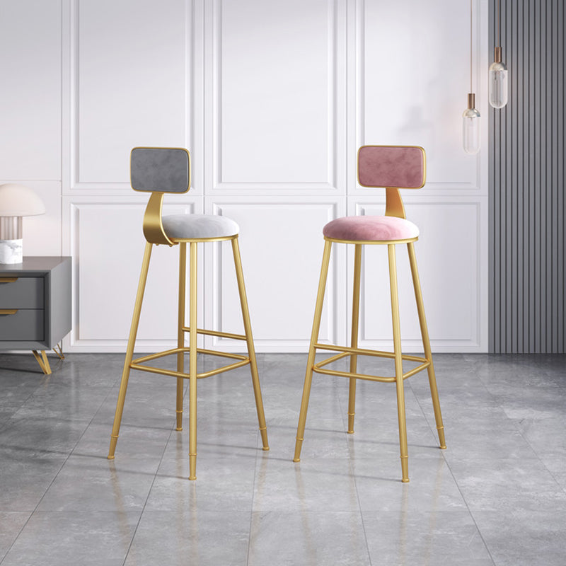 Nordic Armless Backrest Counter Stool Iron Dining Room Bar Stool with Velvet Cushion