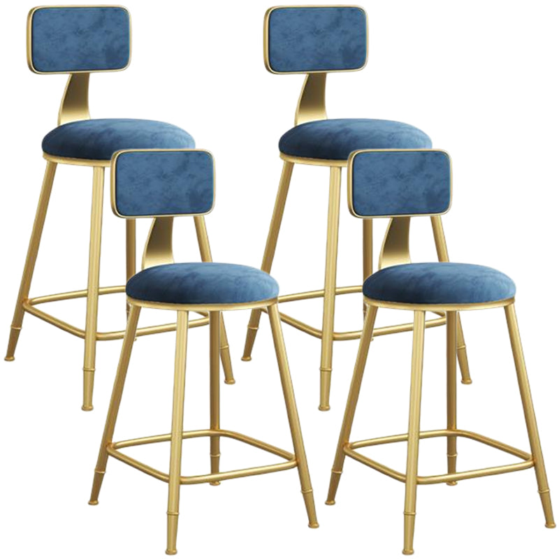 Nordic Armless Backrest Counter Stool Iron Dining Room Bar Stool with Velvet Cushion