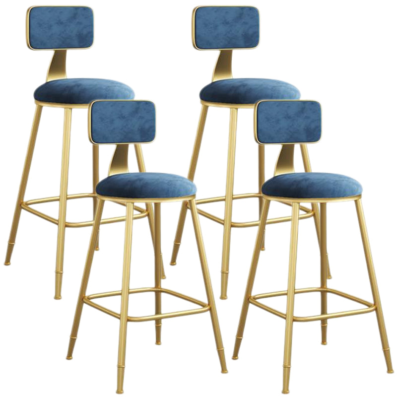 Nordic Armless Backrest Counter Stool Iron Dining Room Bar Stool with Velvet Cushion