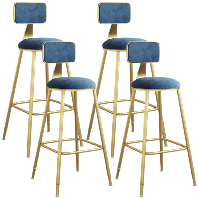 Nordic Armless Backrest Counter Stool Iron Dining Room Bar Stool with Velvet Cushion