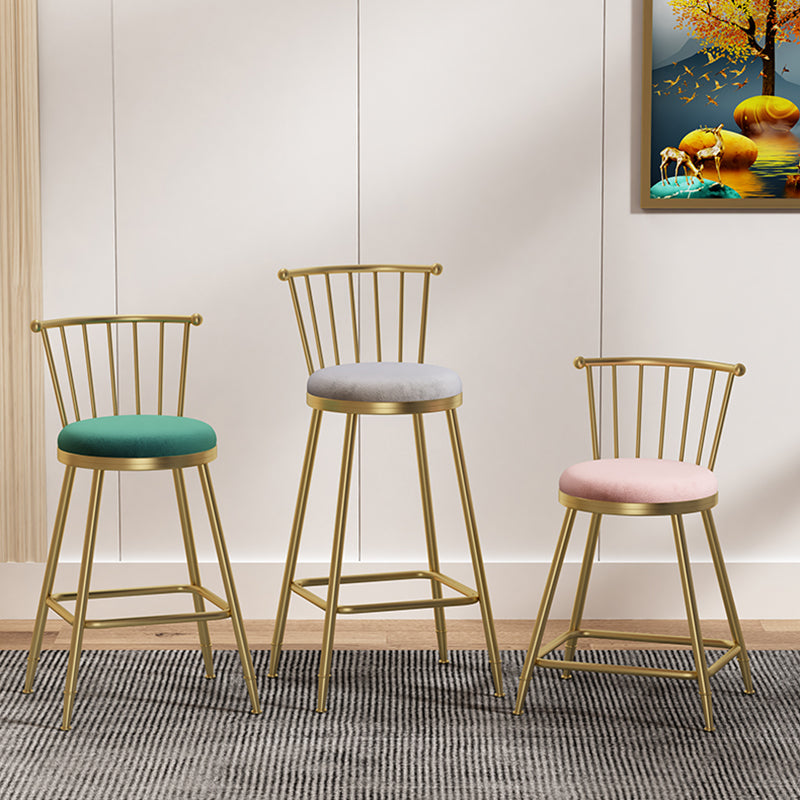 Nordic Armless Backrest Counter Stool Iron Cashier Bar Stool with Velvet Cushion and Pedal