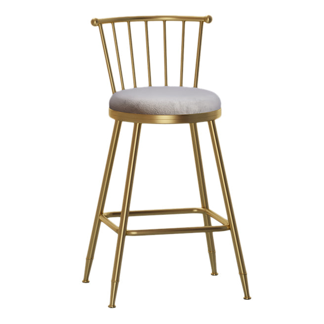 Nordic Armless Backrest Counter Stool Iron Cashier Bar Stool with Velvet Cushion and Pedal