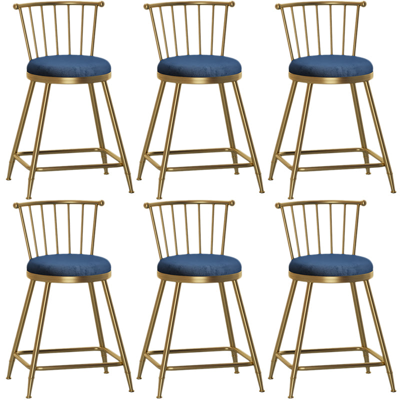 Nordic Armless Backrest Counter Stool Iron Cashier Bar Stool with Velvet Cushion and Pedal