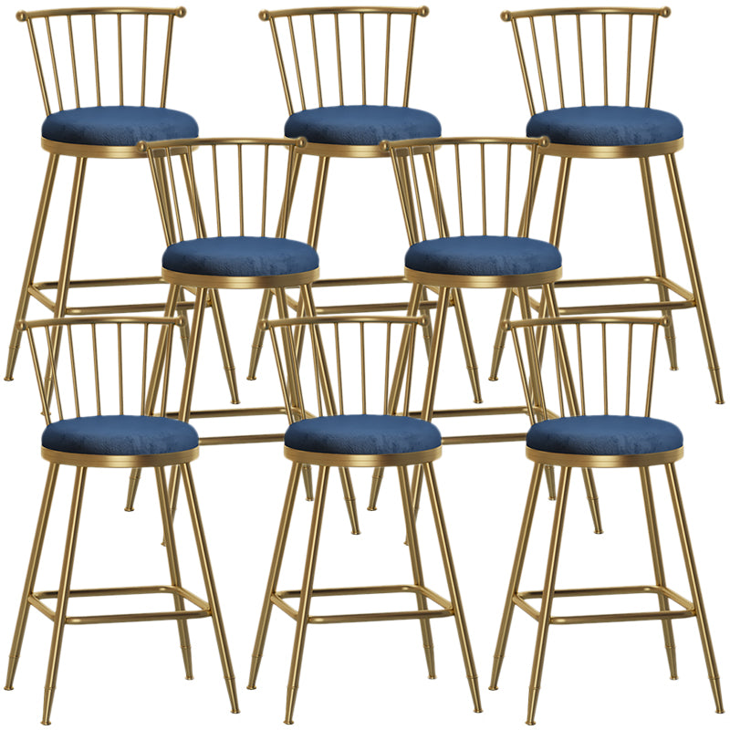 Nordic Armless Backrest Counter Stool Iron Cashier Bar Stool with Velvet Cushion and Pedal