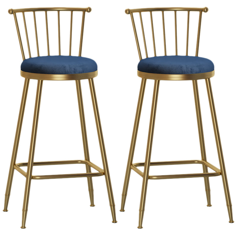 Nordic Armless Backrest Counter Stool Iron Cashier Bar Stool with Velvet Cushion and Pedal