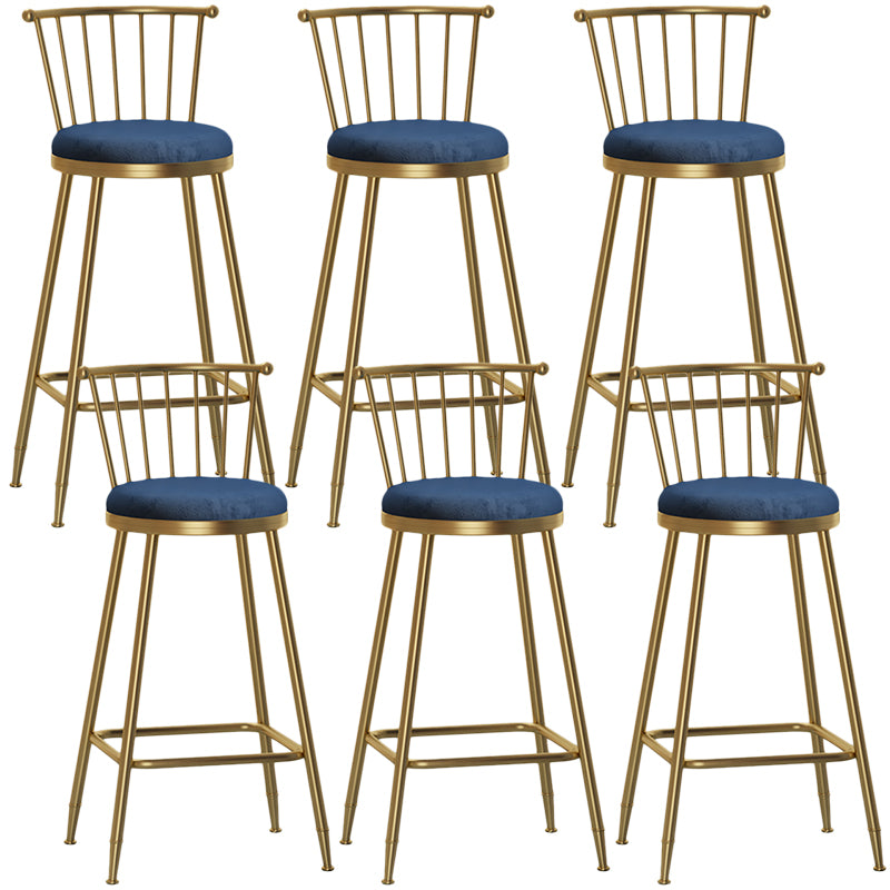 Nordic Armless Backrest Counter Stool Iron Cashier Bar Stool with Velvet Cushion and Pedal