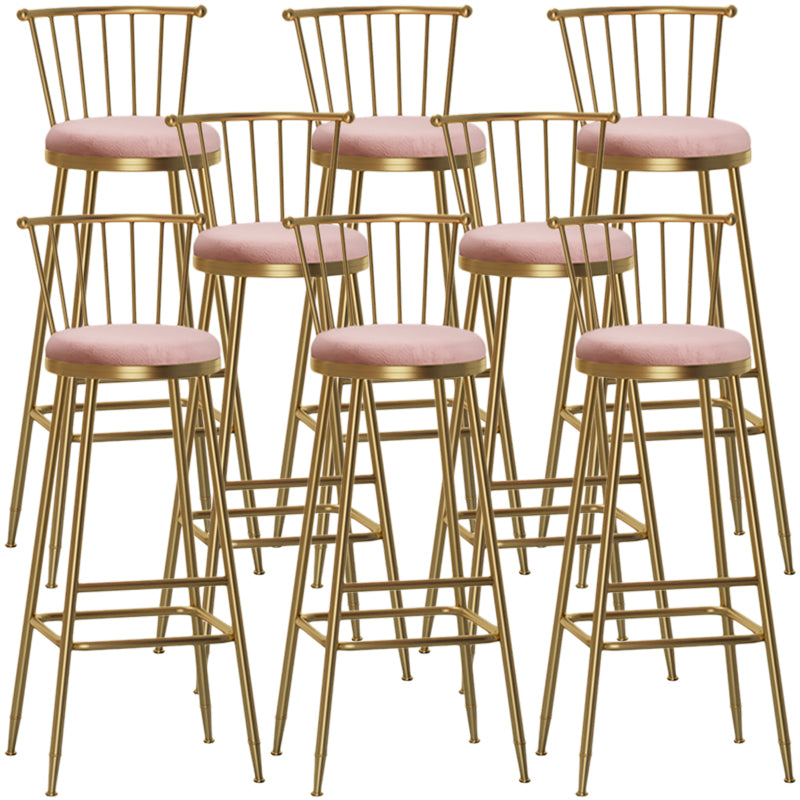 Nordic Armless Backrest Counter Stool Iron Cashier Bar Stool with Velvet Cushion and Pedal