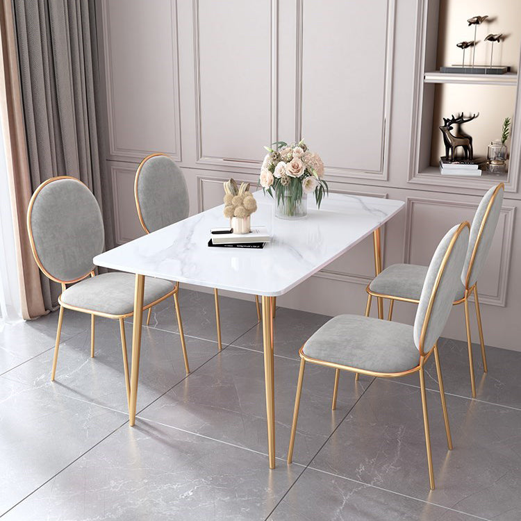 Glam Rectangle Dining Table Set 1/2/5 Pieces Dinette Set with White Sintered Stone Top