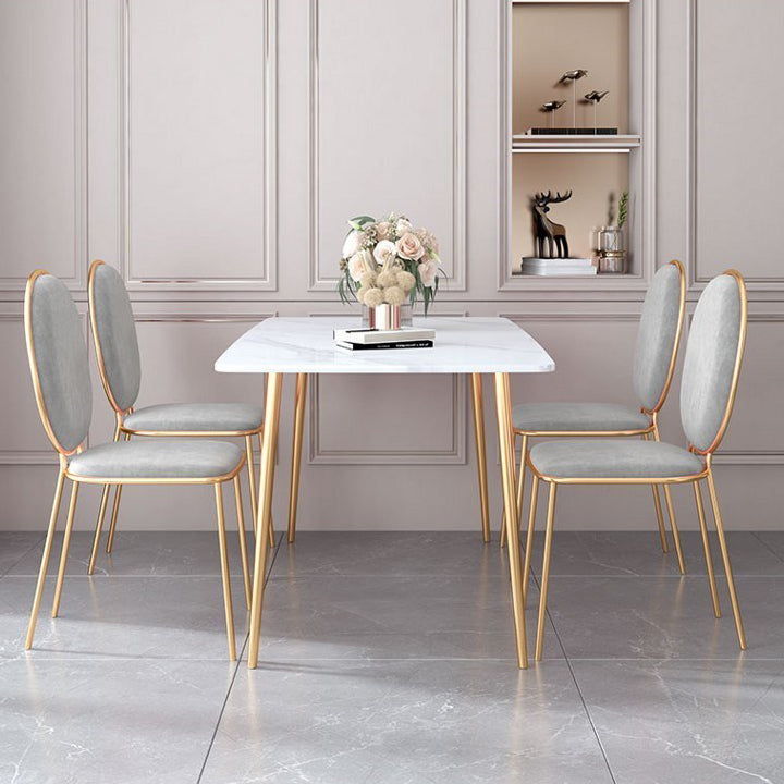 Glam Rectangle Dining Table Set 1/2/5 Pieces Dinette Set with White Sintered Stone Top