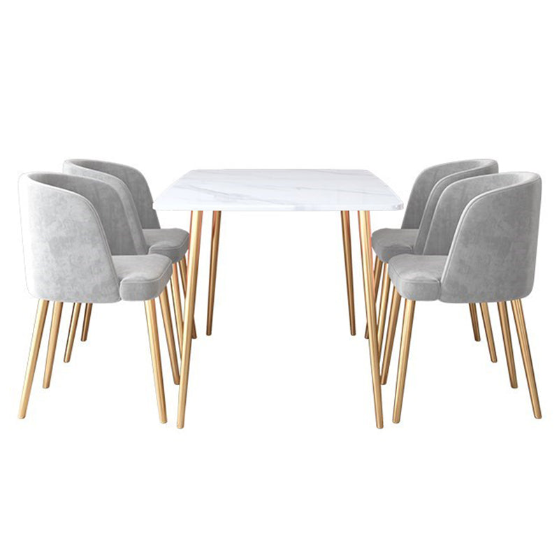 Glam Rectangle Dining Table Set 1/2/5 Pieces Dinette Set with White Sintered Stone Top