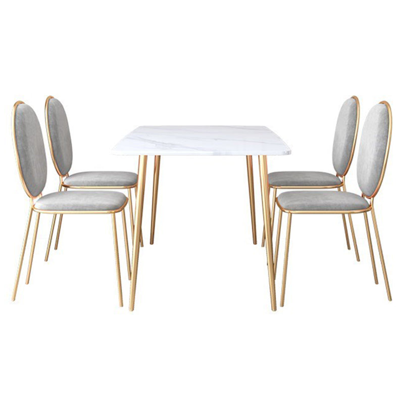 Glam Rectangle Dining Table Set 1/2/5 Pieces Dinette Set with White Sintered Stone Top