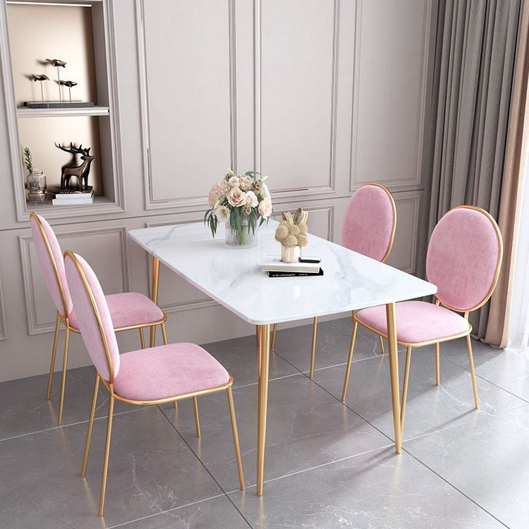 Glam Rectangle Dining Table Set 1/2/5 Pieces Dinette Set with White Sintered Stone Top