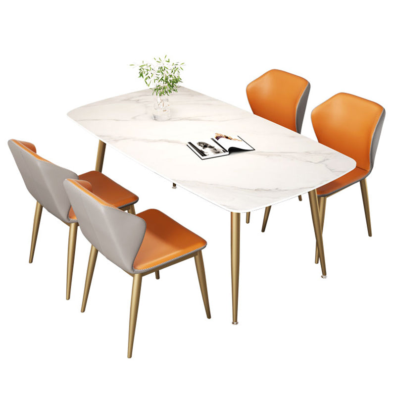 Glam Rectangle Dining Table Set 1/3/4/5 Pieces Dinette Set with White Sintered Stone Top
