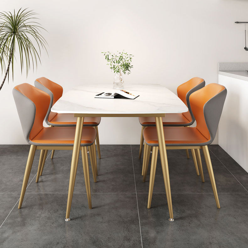 Glam Rectangle Dining Table Set 1/3/4/5 Pieces Dinette Set with White Sintered Stone Top