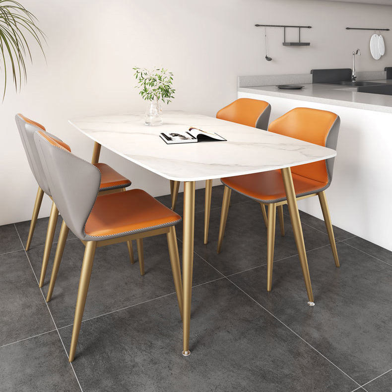 Glam Rectangle Dining Table Set 1/3/4/5 Pieces Dinette Set with White Sintered Stone Top